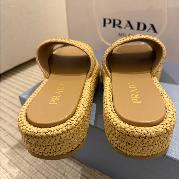 Prada Beige Raffia Platform Slide Sandals - Picture 5 of 6